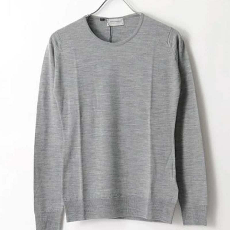 Lサイズ JOHN SMEDLEY GERANIUM クルーネック スリムフィットニット SILVER