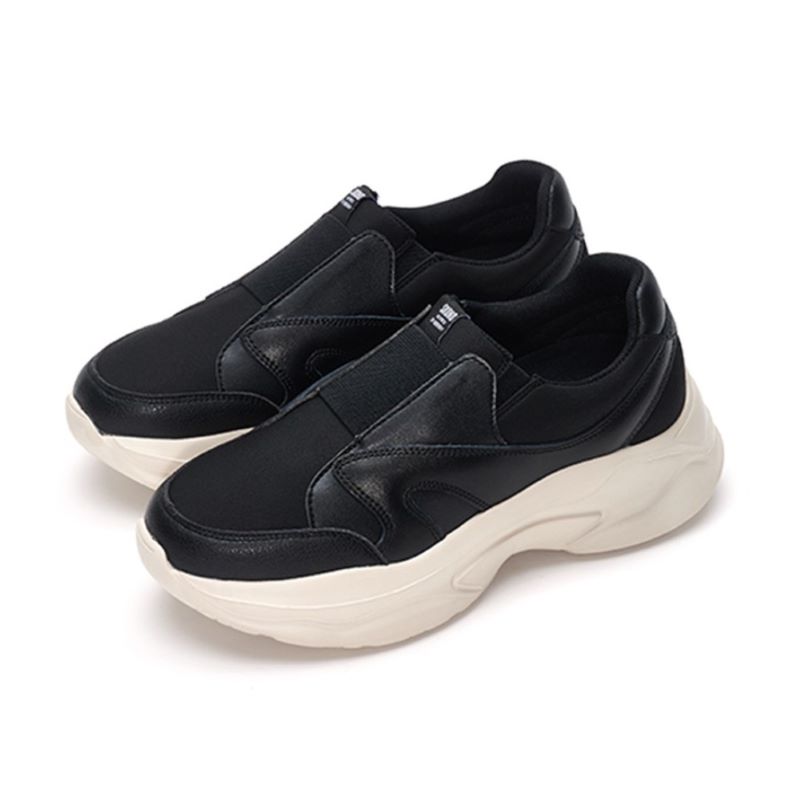 24.0cm SKONO レディース Oversole Leather Slopon Sneakers（BLACK）